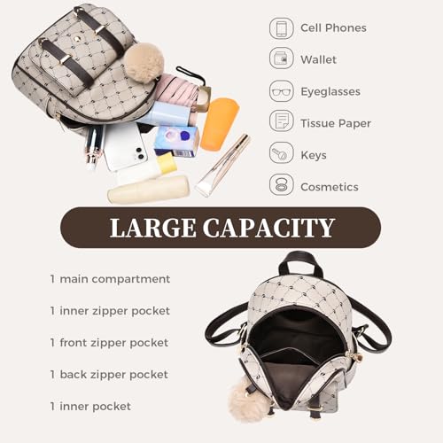 I IHAYNER Girls Fashion Backpack Mini Backpack Purse for Women Teenage Girls Purses PU Leather Pompom Backpack Shoulder Bag - color: Coffee