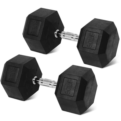 BalanceFrom Rubber Encased Exercise & Fitness Hex Dumbbell, Hand Weights with Anti-Slip Metal Handle for Home Gym, Multiple Sizes - style: 50LBS Pair