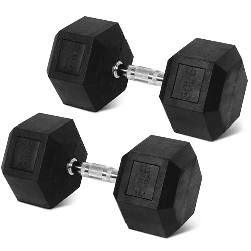 BalanceFrom Rubber Encased Exercise & Fitness Hex Dumbbell, Hand Weights with Anti-Slip Metal Handle for Home Gym, Multiple Sizes - style: 50LBS Pair