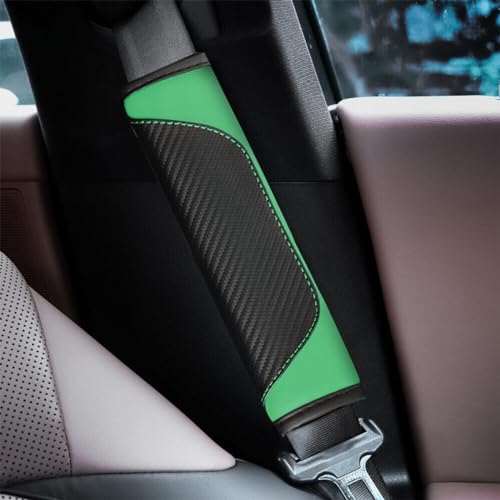 AUCELI 2PCS Car Seat Belt Cover, Carbon Fiber Seatbelt Shoulder Strap Covers, Breathable Leather Soft Harness Pad Protect Your Neck and Shoulder Compatible with Cars - color: Black/Light Green