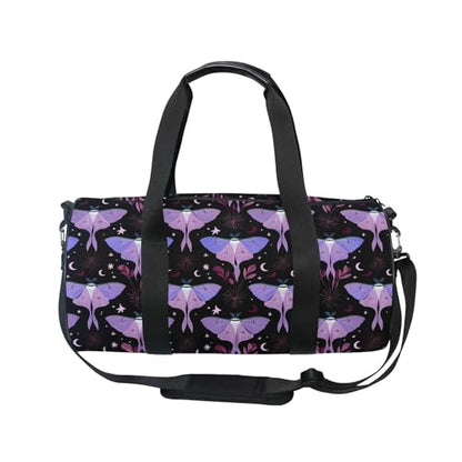 MNSRUU Sports Duffel Bags, Purple Moth Athletic Gym Bag Overnight Workout Travel Tote Luggage for Men Women Yoga - color: Moths I18589