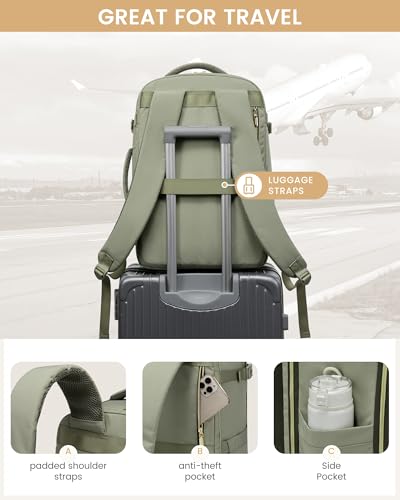 LOVEVOOK Travel Essentials Carry on Backpack 40L Travels Backpack for Women,Waterproof TSA Personal Item Travels Bag Airline Flight Approved,Large Carry on Luggage Laptop Backpack with Packing Cubes - color: Bean Green - Light Yellow - Dark Olive Green, s