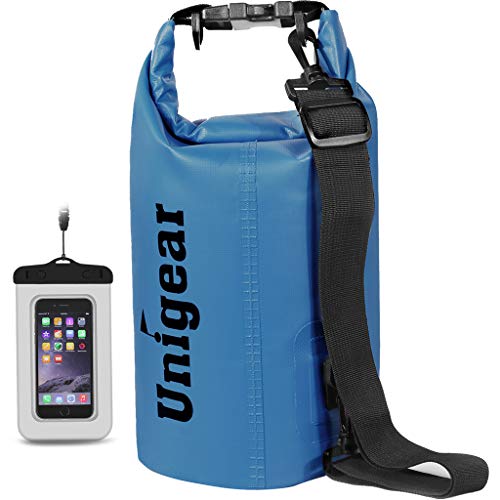 Unigear Dry Bag Waterproof, 2L/5L/10L/20L/30L/40L Floating and Lightweight Bags for Kayaking, Boating, Fishing, Swimming and Camping with Waterproof Phone Case - color: Sky Blue, size: 5L