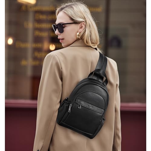 CLUCI Sling Bag for Women Leather Women's Backpack Small Convertible Backpack Purse Crossbody Bag for Travel - color: 0-1 Black