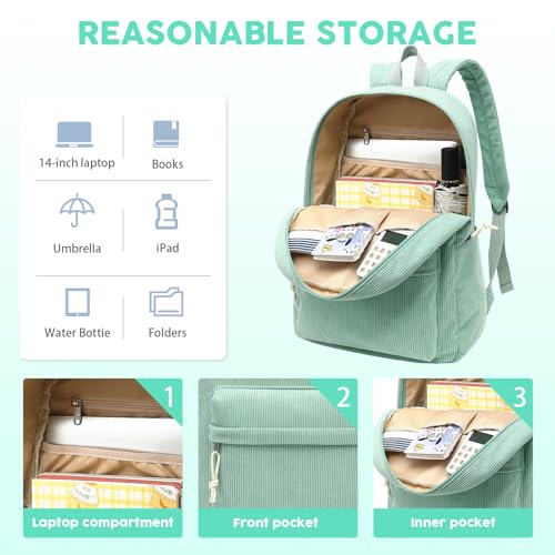 LEDAOU School Backpack for Teen Girls Elementary Middle School Bookbag Kids Backpacks Women Laptop Backpack Travel Daypack - color: Light Green