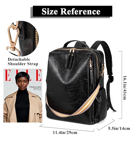 myfriday PU Leather Large Backpack Purse for Women Casual Travel Backpack Convertible Satchel Handbags With Luggage Strap (Black) - color: Black