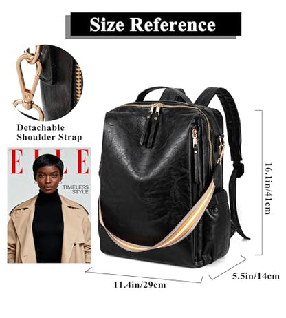 myfriday PU Leather Large Backpack Purse for Women Casual Travel Backpack Convertible Satchel Handbags With Luggage Strap (Black) - color: Black