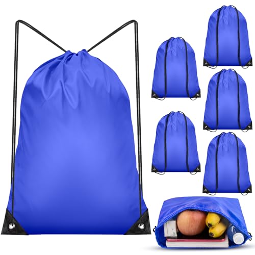 IKAYAS 6Pcs Drawstring Bags Bulk Blue Drawstring Backpack, String Backpack Cinch Sack Sport Gym Backpack Bags for Yoga Traviling Outdoor Sports - color: Blue