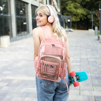 Telena Clear Backpack with Multi-pockets, Heavy Duty TPU Transparent Bag with Reinforced Straps, Large See Through Bookbag for College, Work - Pink - color: 1-pink