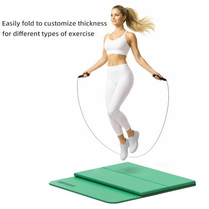 Folding Yoga Mat Extra Thick 0.4 Inch, Foldable Yoga Mat 75 x 26 Inches, TPE Exercise Mat, 7-Panel Non Slip Cushioned Fitness Mat for Yoga, Pilates, Stretching, Home Workout - color: Green