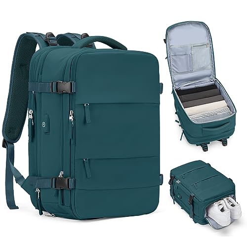 coofay Extra Large Backpack For Traveling On Airplane Carry On Backpack Flight Approved Personal Item Travel Backpack For Women Men Airline Approved Gym Bag With Shoe Compartment Weekender Hiking Bag - color: A-peacock Blue, size: XX-Large