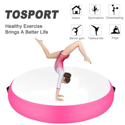 Inflatable Gymnastic Air Spot Mat Tumbling Exercise Yoga Training Mat With Pump, Inflatable Round Springboard Air Roller Gym Floor Track For Home Use/Cheerleading/Water - color: pink