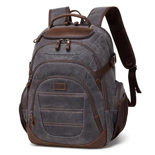 Travel Laptop Backpack 17.3 inch XL Computer Backpack for Men Waxed Canvas College Daypack Business Backpack Black Gray - color: Black Gray