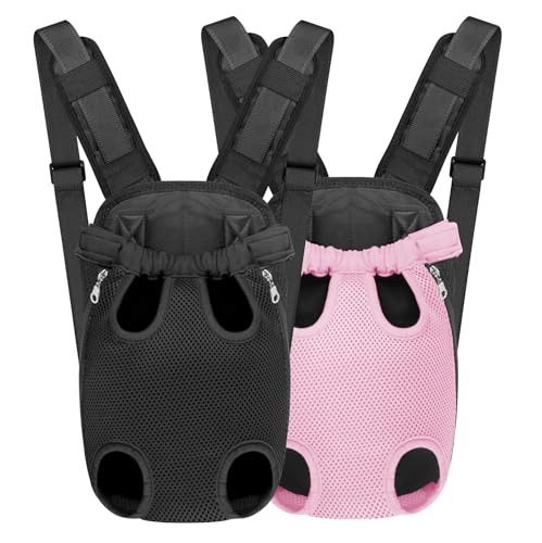 YUDODO 2-Pack Pet Dog Carrier Backpack Adjustable Dog Front Carrier, Legs Out Easy-Fit Dog Travel Backpack Carrier for Hiking Camping for Small Medium Dogs Cats and Rabbits (Small Black+Pink) - color: 2 Pack(Black*1+Pink*1)