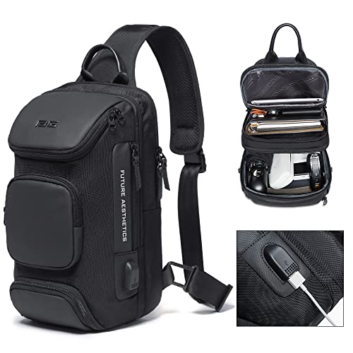 BANGE Sling Bag, Waterproof Crossbody Backpack, Shoulder Bag for Men - color: Black, size: Without Lock
