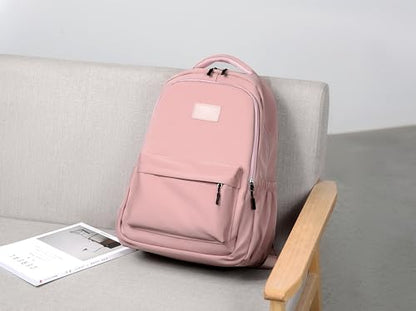 Water-Resistant Casual Backpack – Lightweight Travel Daypack with Laptop Compartment & Multi-Pocket Design (Pink) - color: Pink