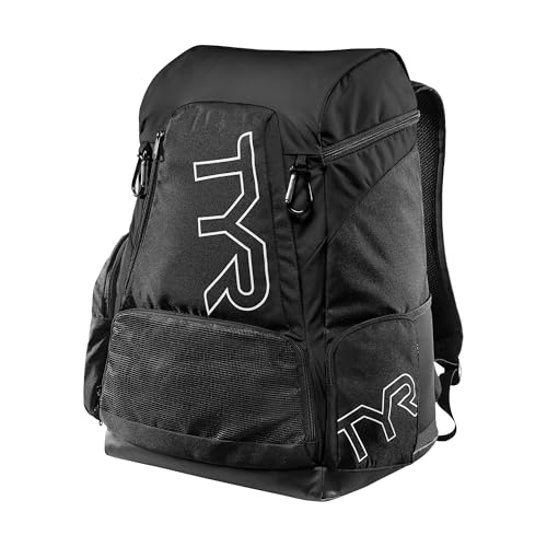 Alliance Backpack TYR Wet/Dry Athletic Gym and Pool Bag for Men and Women - Separate Wet/Dry Compartments, 45L Capacity, Ergonomic, Water-Resistant - Available in Team Colors - color: Black/Black, size: 45 Liter