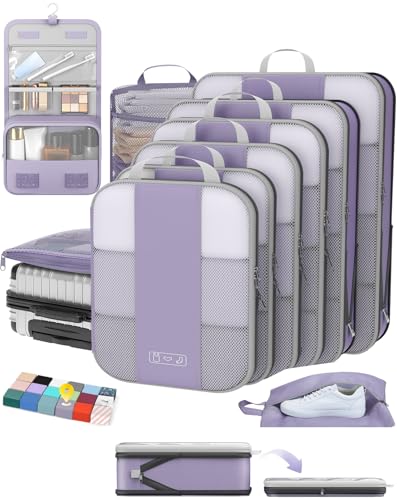 OlarHike 10-Pack Compression Packing Cubes for Travel Essentials,Compressible Expandable Packing Cubes for Suitcase,Luggage Garment Bags for Travel,Handy Helper for Organizing Clothes(Purple Gray) - color: Purple Gray