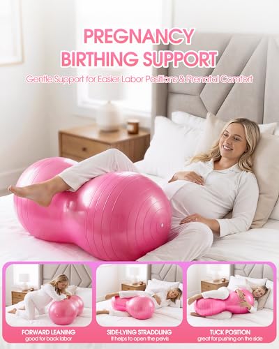 Premium Peanut Ball - 100x50cm Anti-Burst Exercise Ball for Physical Therapy, Pregnancy Labor & Home Fitness Sensory| Non-Slip Design | Quick-Inflate Pump Included - color: pink