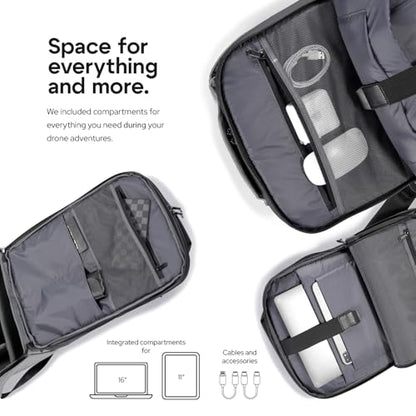 DronePack 25L customizable Travel Camera Bag with removable dividers - EARLY BIRD - Drone Backpack incl. TSA lock, fire-resistant battery pocket, laptop compartment, ergonomic straps - grey Drone Bag