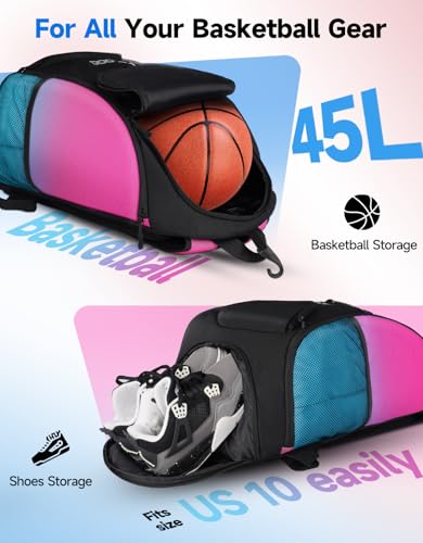Basketball Backpack Large Sports Bag, Ball Accessories Basketball Equipment Bag with Ball Holder Shoes Compartment - color: Colorful Black