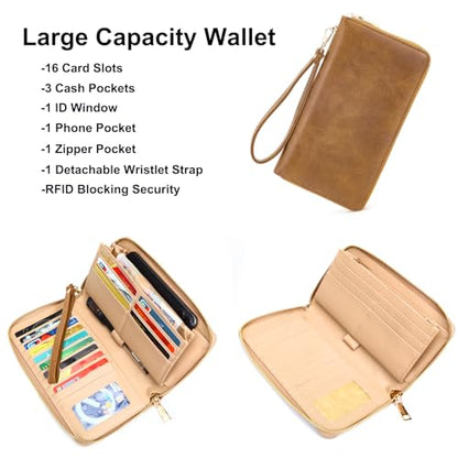 Soperwillton Women Fashion Backpack Purse Anti-Theft Leather Shoulder Bag Travel Multi Pockets Handbag Wallet Set 3pcs - color: Apricot