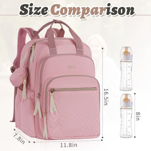 Diaper Bag Backpack, 27L Large Quilted Small Baby Bag with Changing Pad & Pacifier Case, Stroller Hooks, Easy-Access Baby Essential, Maternity Travel Backpack Unisex, Pink - color: Pink, size: Large