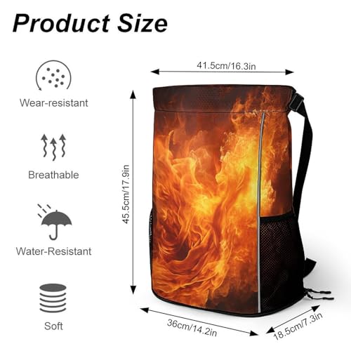 Drawstring Gym Backpack with Shoe Compartment And Wet Pocket, 28L Lightweight Waterproof Roaring Flame Sports Backpack for Workout Swim Beach Travel String Bag for Men Women