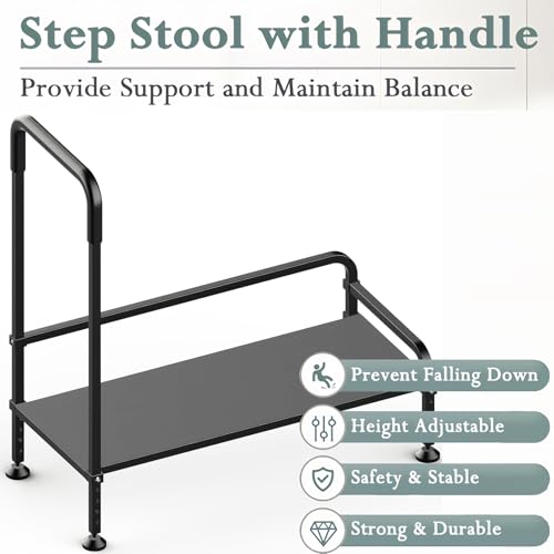 Seniors Assist Step Stool with Support Handrail, Non-Slip Platform, Height Adjustable, Multi-Purpose Household Mobility Foot Stool(Milky White) - color: Milky White