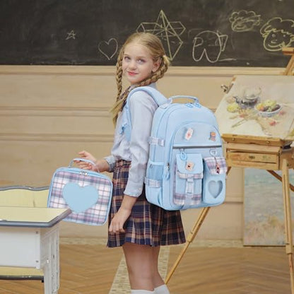 ACESAK Backpack for Girls - Bookbag Backpacks Schoolbag for Girls Kids Teen Women Casual Travel Daypacks - School Bag Elementary Middle School College Cute Backpack with Lunch Box (Blue) - color: Blue