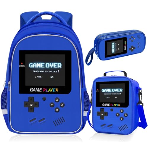 TILYTADLY School Backpack For Boys - Gamer Boys Backpack For Kids Children Teens Elementary Middle School - Ages 6-18，17″ - color: 2-blue-set1