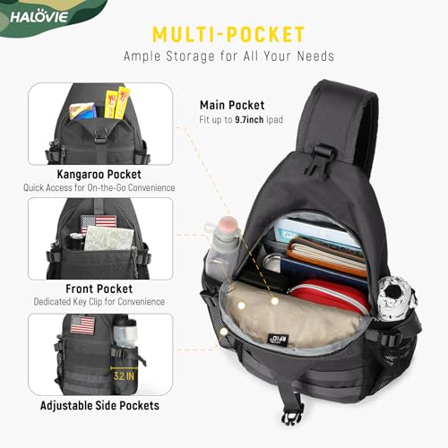 HALOVIE Crossbody Sling Bag Anti Theft RFID Sling Backpack Lightweight Travel Hiking EDC Tactical Chest Shoulder Pack Gift for Men - color: Gray