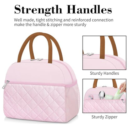 Coobiiya Lunch Box Lunch Bag for Women Men - color: Embroidered Pink