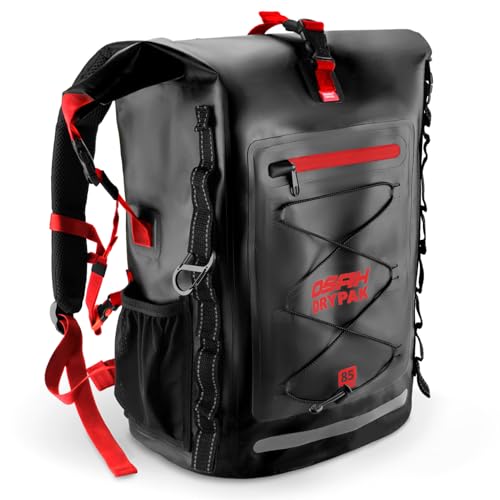 OSAH DRYPAK Waterproof Backpack Dry Bag 25L/35L/55L/85L – Heavy Duty Roll-Top Hiking Backpack Sack Keeps Gear Dry for Travel, Kayaking, Boating, Camping, Rafting and Fishing - color: Black Red, size: 85L
