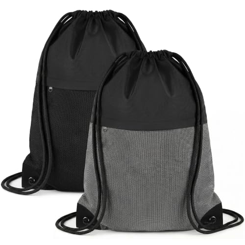 TILYMOL 2Pcs Drawstring Backpack Gym Bag - String Gym Bag for Women & Men, Lightweight Cinch Sports Sackpack for Beach, Travel, Yoga, Swimming - color: 2 Pack-black Gray