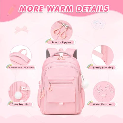 GeeWin Backpacks for Girls, Girls Backpack with Lunch Box & Pencil Case Set, 17 Inch Waterproof Girl Bookbag with Lots of Pockets for Kids, Teens, Elementary Middle High College School Student (Pink) - color: Pink