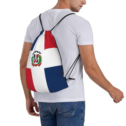 Dominican Republic Flag Drawstring Bag Sport Gym Backpack Beach Travel Sack Draw String Yoga Bag For Men Women - color: Dominican Republic Flag
