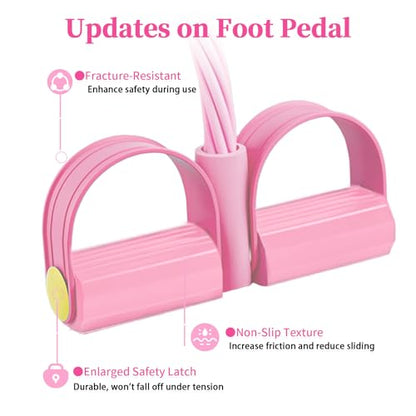Pedal Resistance Bands with Handles, Upgrade 6-Tubes Elastic Bands for Exercise, Natural Rubber Foot Pedal Resistance Bands, Multifunction Fitness Bands for Abdomen, Waist, Arm, Leg, Pilates - color: Pink