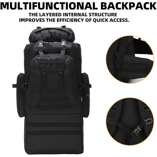 King'sGuard 100L Camping Hiking Backpack Molle Rucksack Military Camping Backpacking Daypack - color: Black
