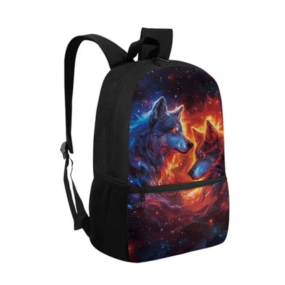 ZOUTAIRONG Boys Backpack and Cute Mini Thermos, Flaming Wolf Design Fashion Casual Backpack with Side Pockets 2 Piece School Bag Set for School Travel - color: Flaming Wolf