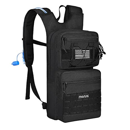 MOSISO Tactical Hydration Pack Backpack, Military Daypack Water Backpack Rucksack Bladder Bag with 3L Water Bladder&Elastic Cord Strap for Outdoor Sports,Hiking,Climbing,Running,Cycling,Biking, Black