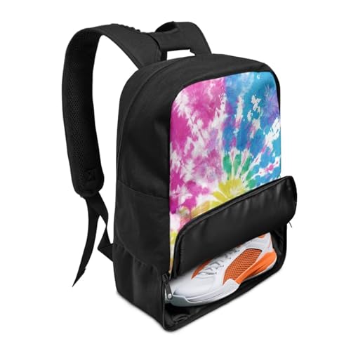 18.5in Basketball Backpack Basketball Bag with Shoe Compartment & Ball Holder, Waterproof Bag for Soccer Volleyball - color: Colorful Round Tie-Dye Print