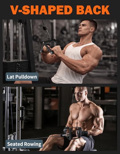 Fitarc Double D Row Handle Cable Attachments for Gym, Non-Slip V Bar Attachment for Home Gym Equipment, T Bar Row Attachment for Back Training, LAT Pulldown Attachments and Cable Machine Attachment - color: Black Exercise Handle & Double D Handle