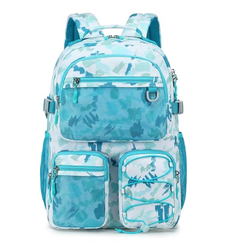Lohol Multi-Pocket Backpack for School College Travel, Heavy Duty Big Bookbag with 15.6 inch Laptop Compartment (Green Graffiti - color: Green Graffiti