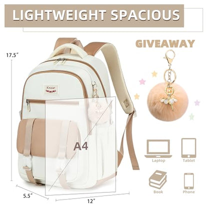 School Backpack for Teen Girls College Backpacks for Women Students Bookbag Large 15.6 Inch Laptop Bags Kids Kindergarten Elementary Middle School Bag Anti Theft Daypack Travel Back Pack Beige - color: Off-white