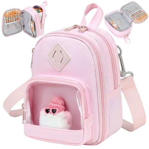 Large Capacity Kids Backpack Pencil Case Pen Bag with Clear Pocket, Cute Kawaii Pen Pouch Organizer with Adjustable Strap & Plush Doll Keychain for School Girls Boys (Pink) - color: Pink