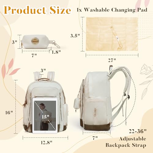 miss fong Diaper Bag Backpack - Baby Diaper Bag Mommy Bag Diaper Backpack with 16 Pockets Large Capacity Travel Diaper Bag Baby Shower Gifts for Mom & Dad-Off-White - color: Off-white
