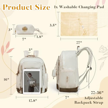 miss fong Diaper Bag Backpack - Baby Diaper Bag Mommy Bag Diaper Backpack with 16 Pockets Large Capacity Travel Diaper Bag Baby Shower Gifts for Mom & Dad-Off-White - color: Off-white