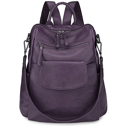 Uromee Backpack Purse for Women Vegan Leather Ladies Fashion Travel Shoulder Bag Convertible - color: 240 Purple