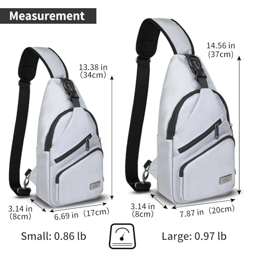 AMJ Crossbody Sling Bag Men Women, Casual Shoulder Backpack, Chest Daypack Satchel for Hiking Travel - color: White Gray, size: Large